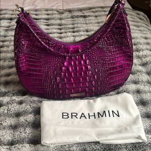 Brahmin Magenta Croc-Embossed Hobo Bag